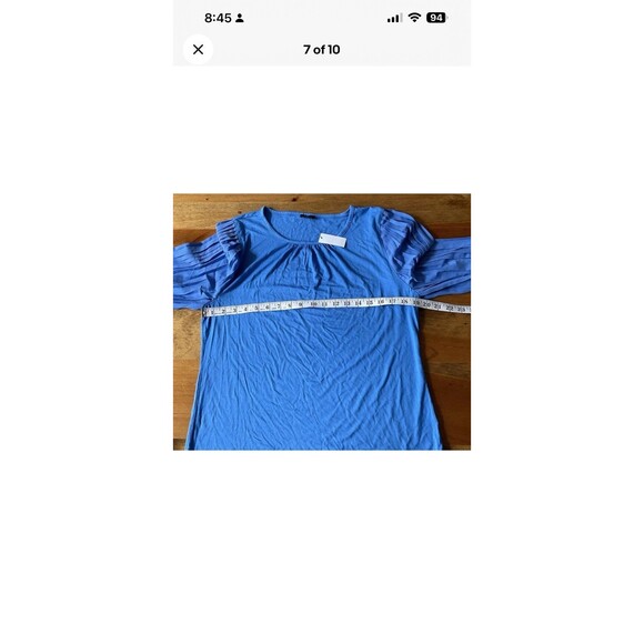 Talbots Women's Petite Lg Pleated-Sleeve Crewneck Shirt Top/Blouse Blue NWT - Picture 7 of 10